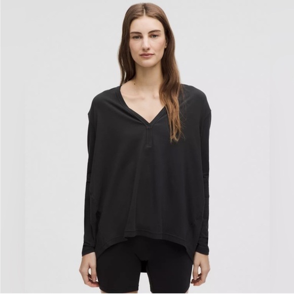 Lululemon Back In Action black V-Neck Long-Sleeve Shirt 12 - Picture 2 of 8